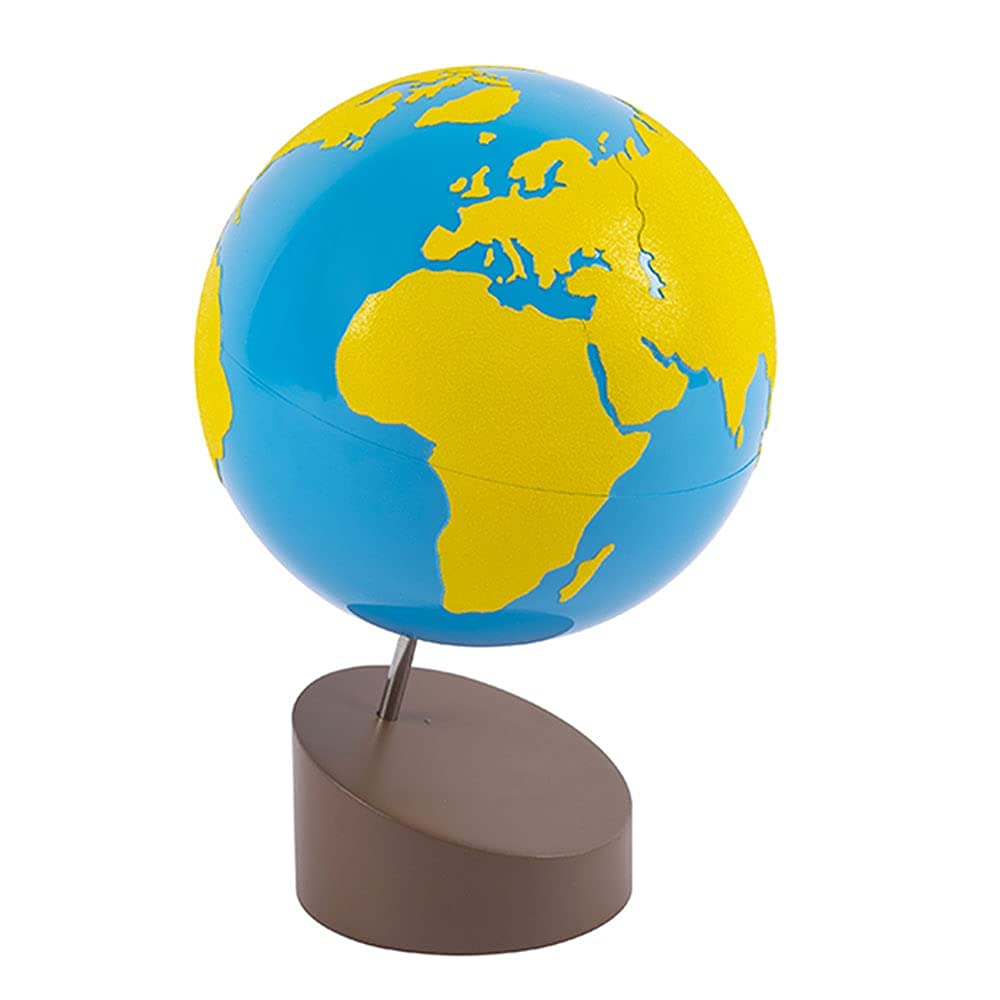 Kghios Montessori globe continents with sandpaper texture for tactile geography learning.