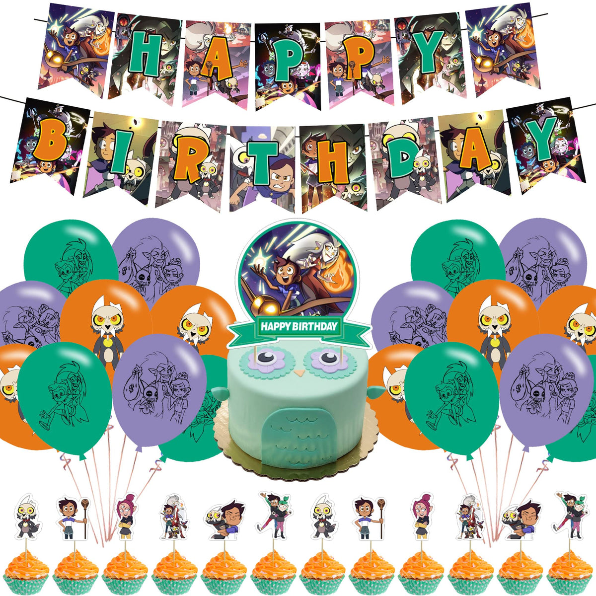 KGNZIUIZIU Owl House banner creates a playful birthday party vibe.