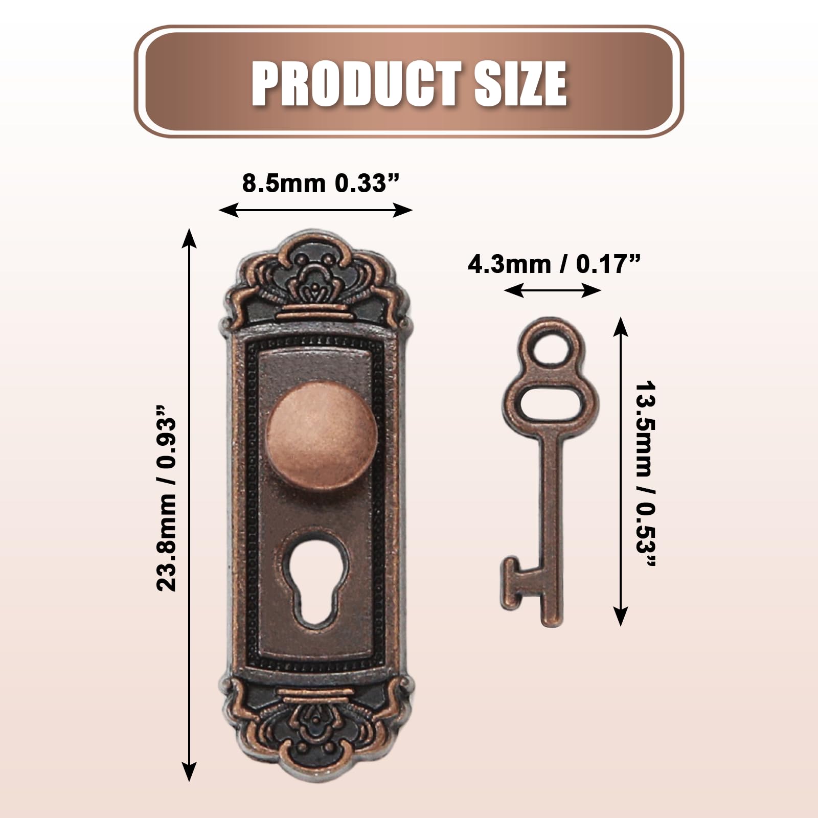 KH866 miniature door knob with key demonstrates authentic vintage charm.