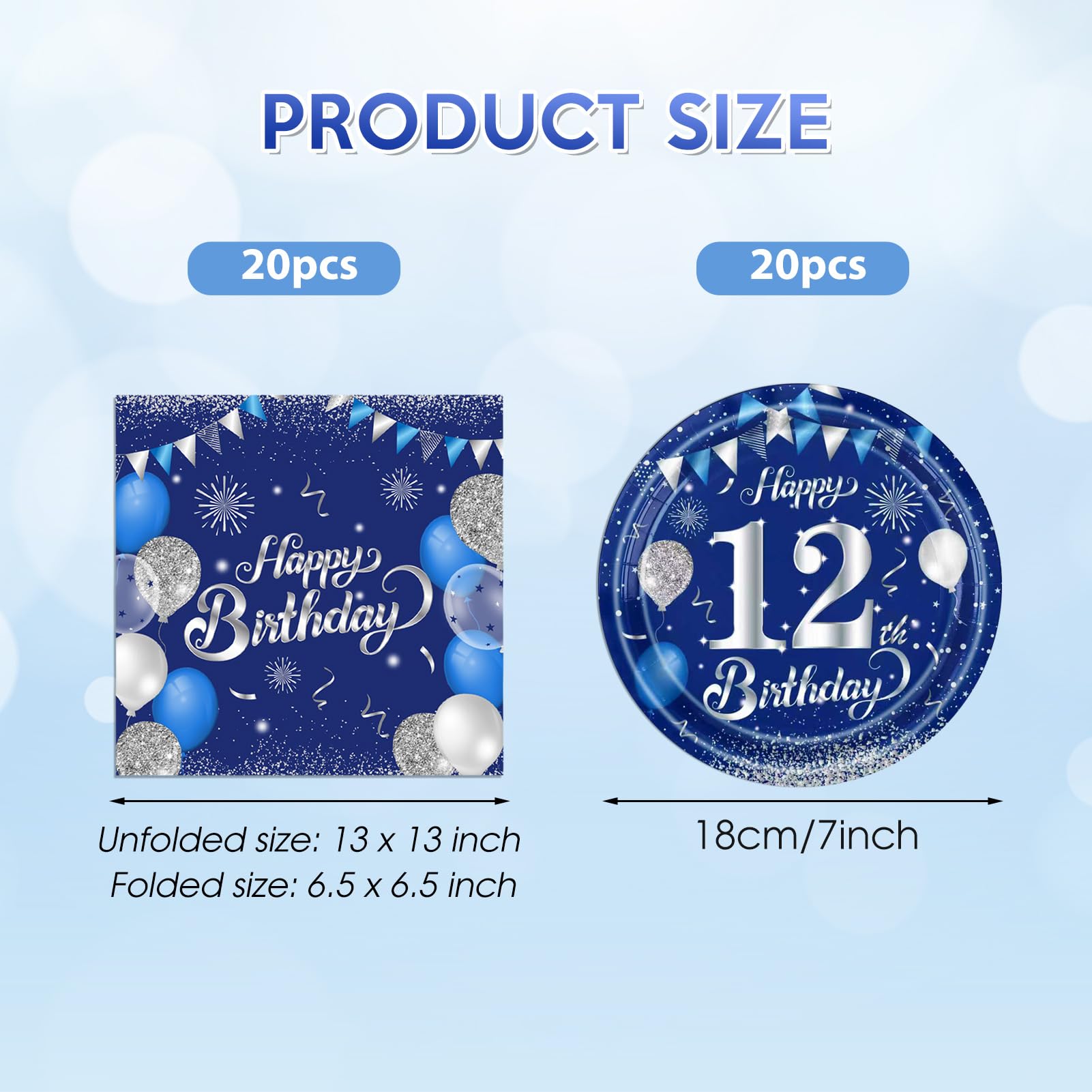 KHAIVI 12th birthday napkins blue-silver for quick cleanups.
