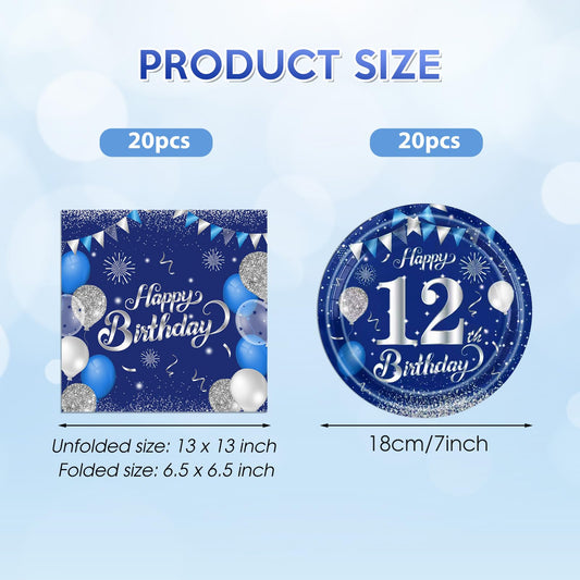 KHAIVI 12th birthday napkins blue-silver for quick cleanups.