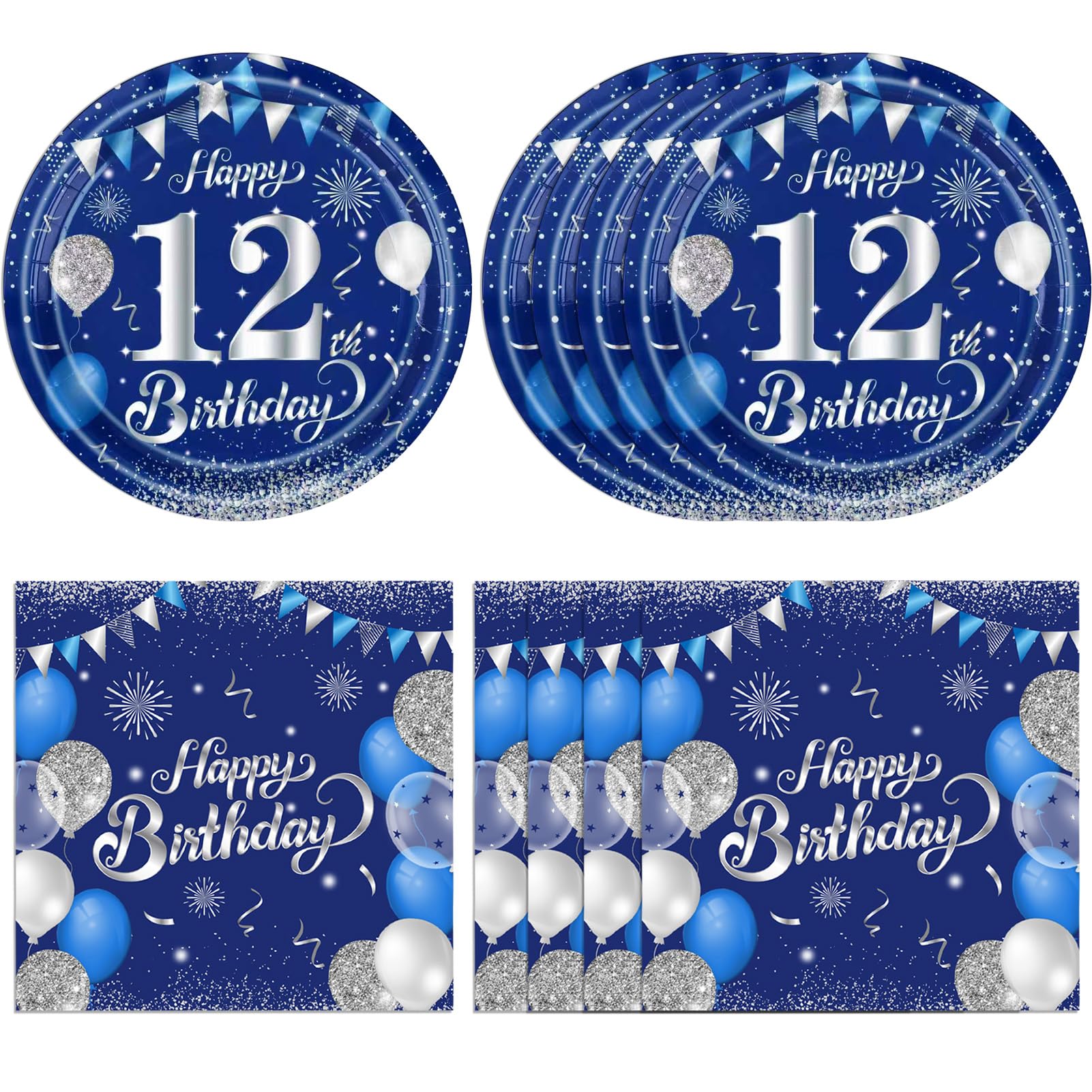 KHAIVI 12th birthday plates blue-silver for easy setup and vibrant tables.