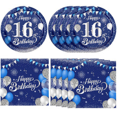 KHAIVI 16th birthday plates in blue and silver brighten the table
