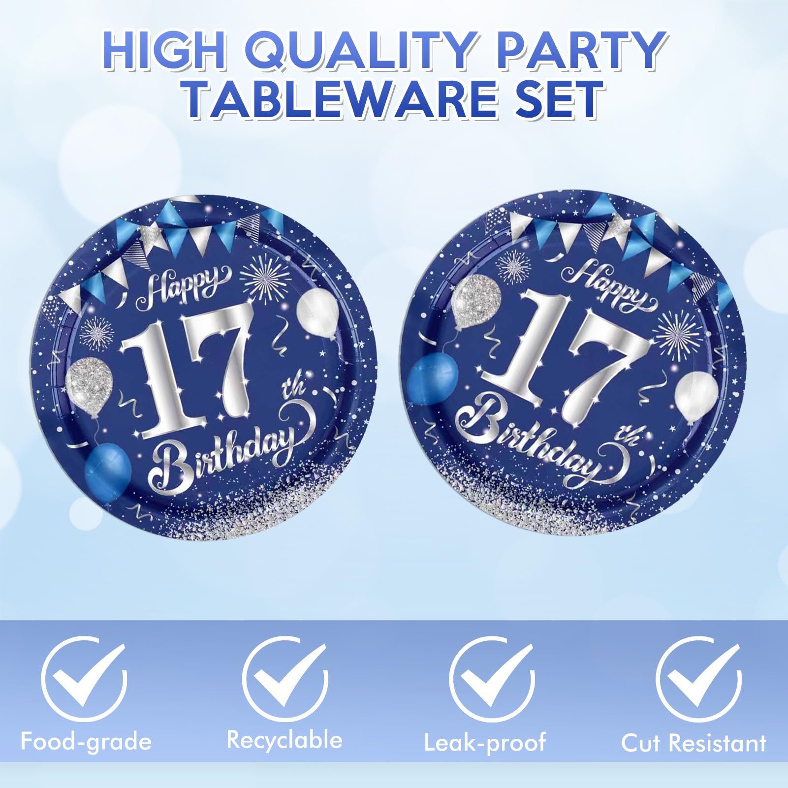 KHAIVI disposable birthday napkins in blue and silver for quick cleanup