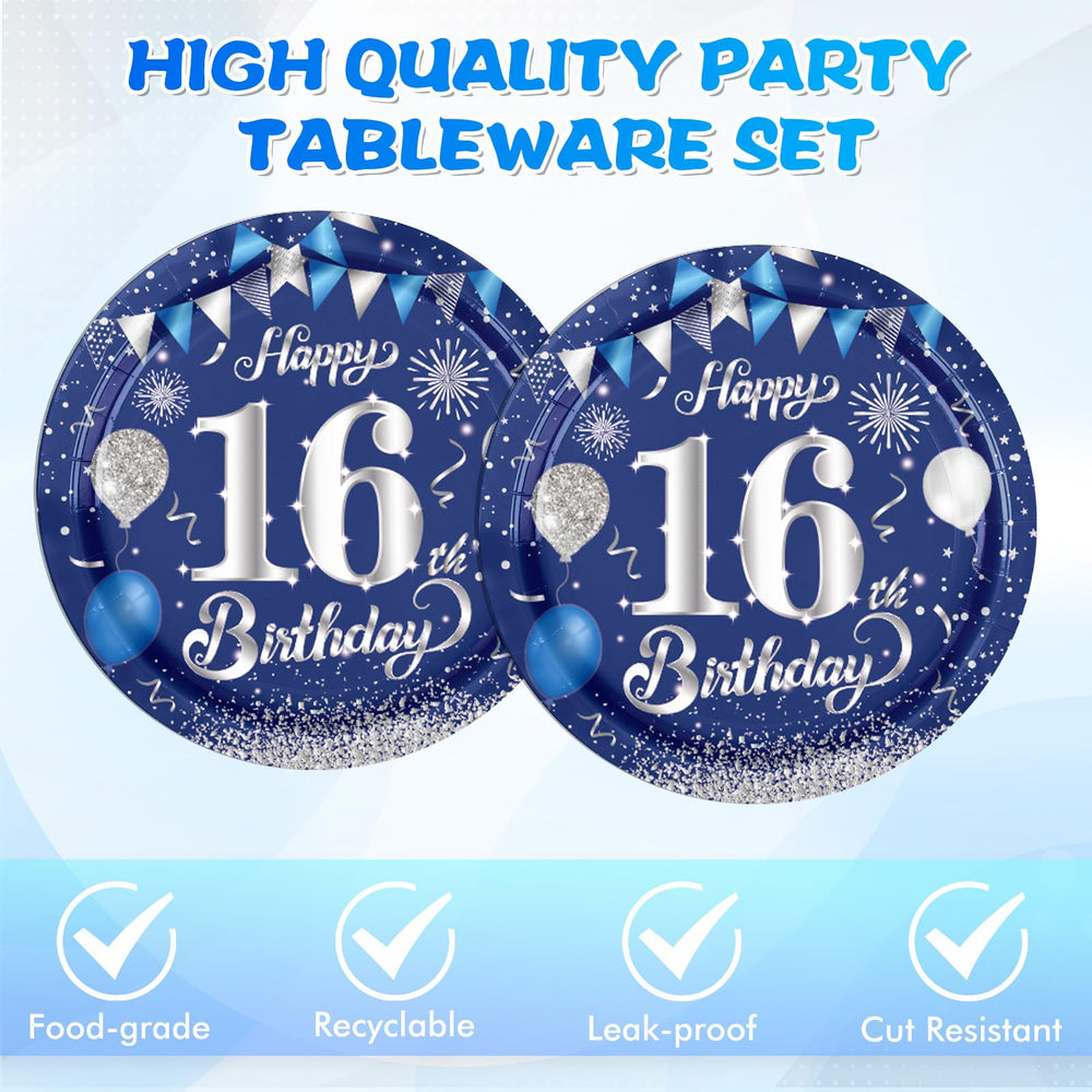 KHAIVI happy 16th birthday banner in blue-silver elevates decor
