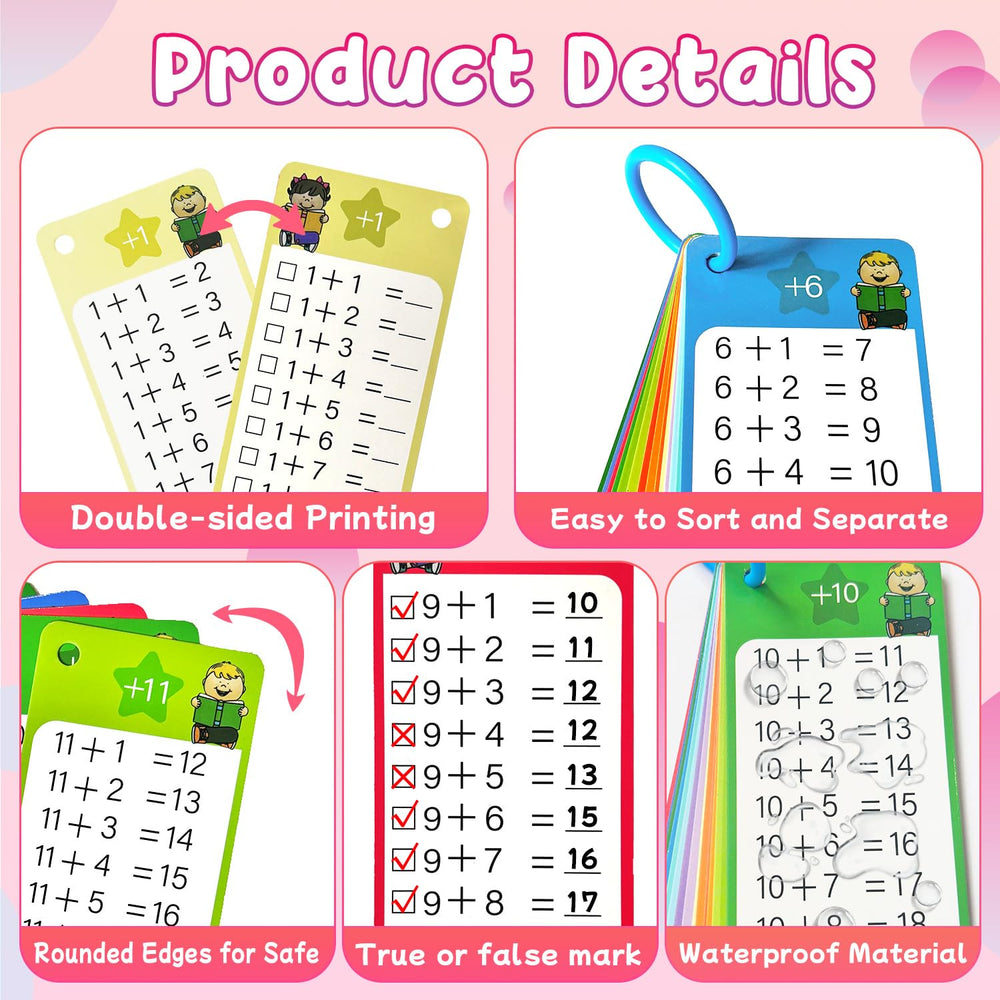 Kiadekoce Addition Flash Cards binder rings for easy organization.