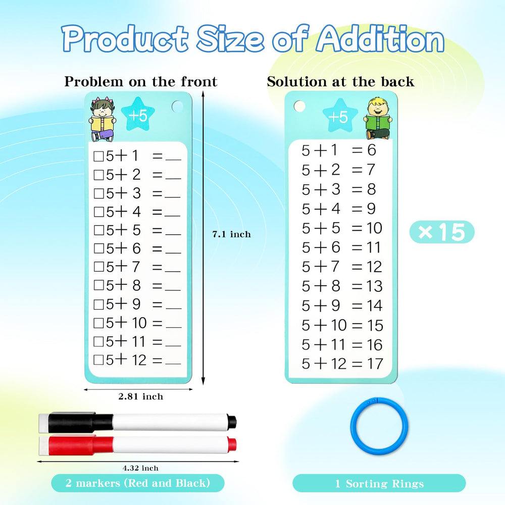 Kiadekoce Addition Flash Cards dual-color markers aid self-learning.