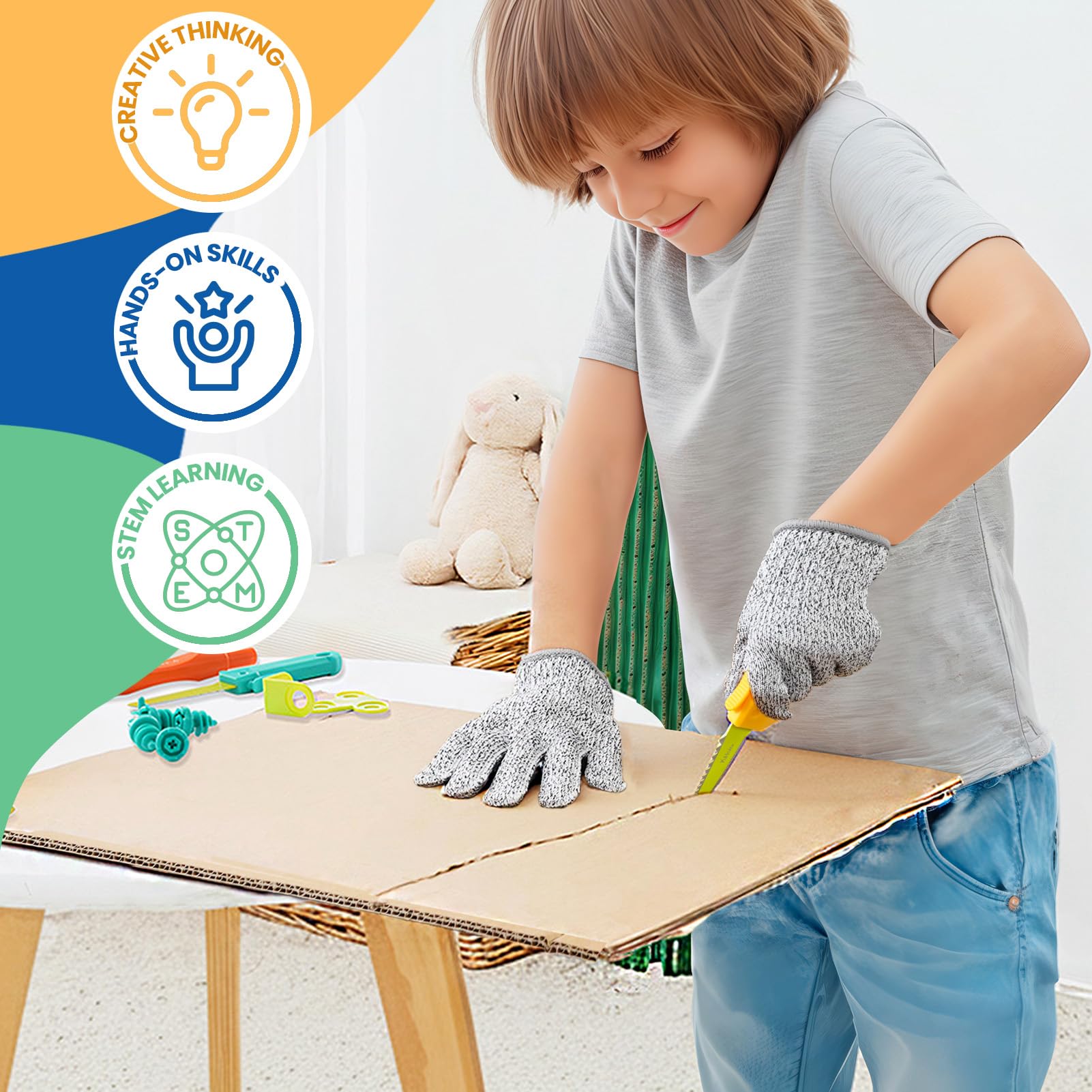 Kibbidea cut-resistant glove protects little hands during projects