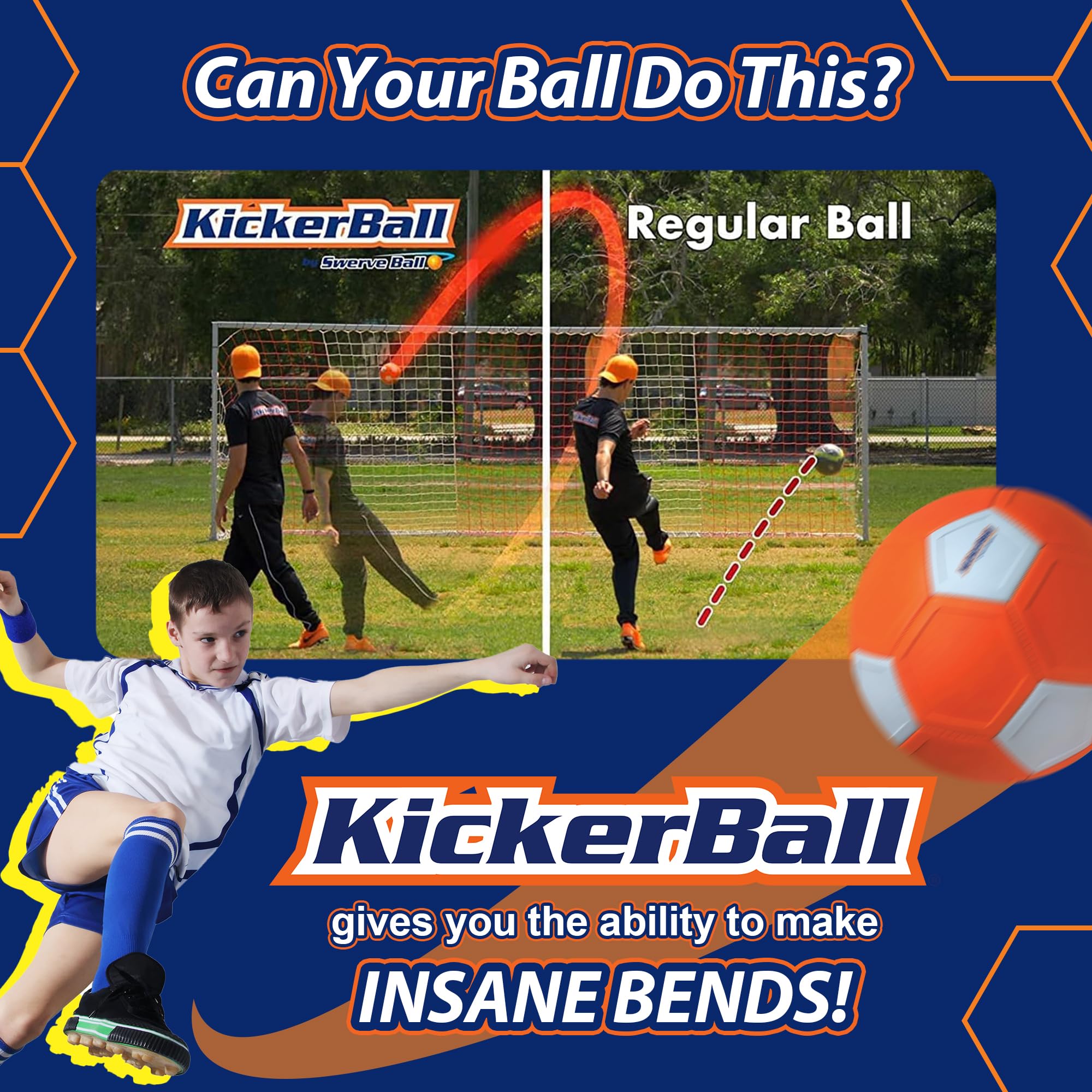 Kickerball aerodynamic ball design for stable flight.