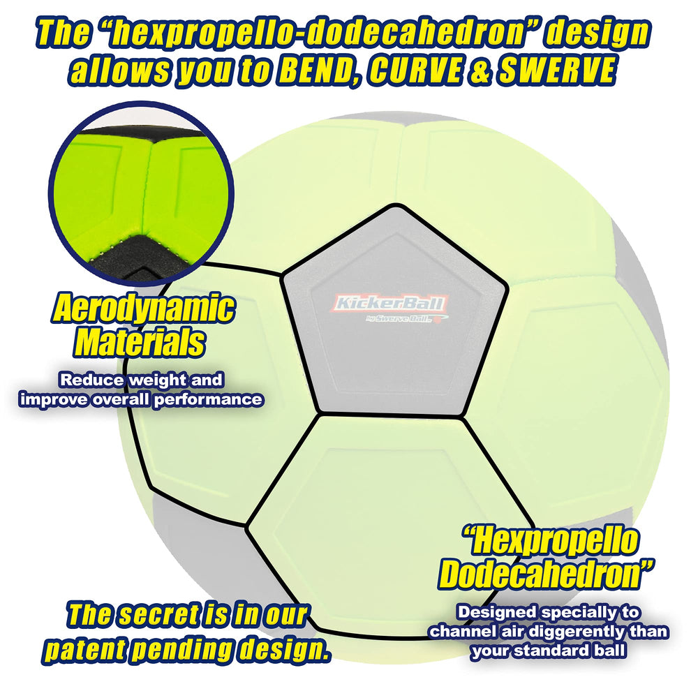 Kickerball aerodynamic design enhances ball handling during fast shots.