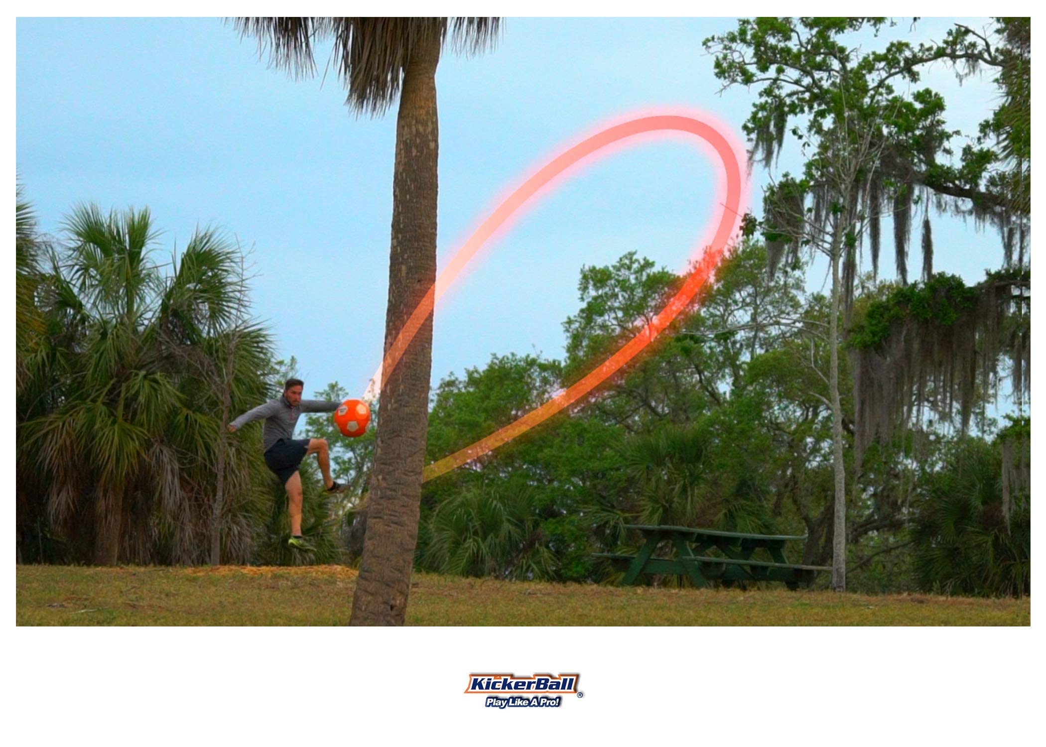 Kickerball backyard and beach play showcasing controllable swerve.