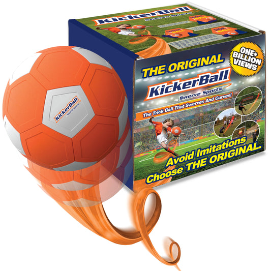 Kickerball curve-swerve ball for backyard practice and aim.