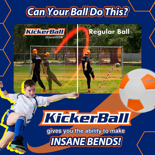 Kickerball proprietary-panels closeup showcases innovative surface for curved shots.