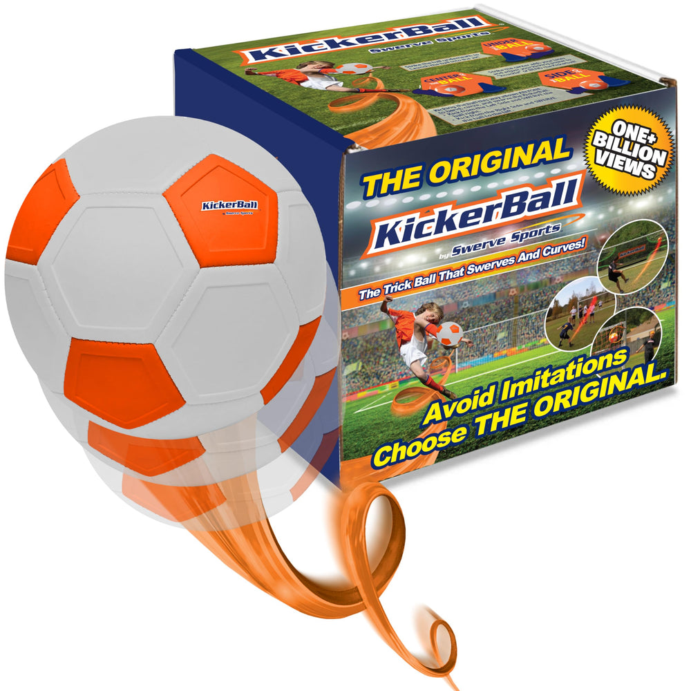 Kickerball swerve-curve size 4 ball demonstrates controlled flight for training.