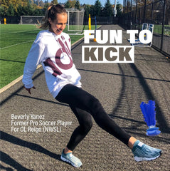 Kickit four-inch rubber kick-pad detail highlights easy kicks and indoor safety.