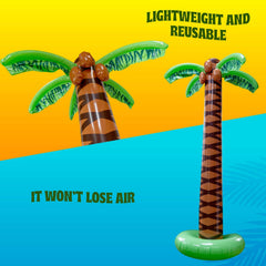 Kicko inflatable palm tree with vivid colors enhances tropical party ambiance.
