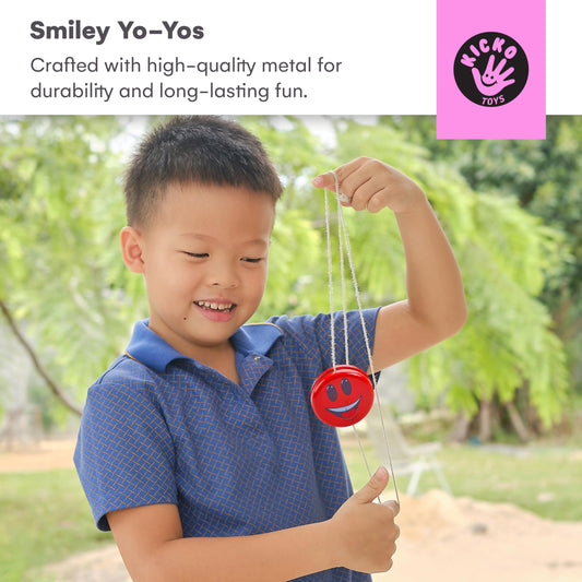 Kicko 2-inch metal emoji yo-yo with vibrant colors promotes lively play.