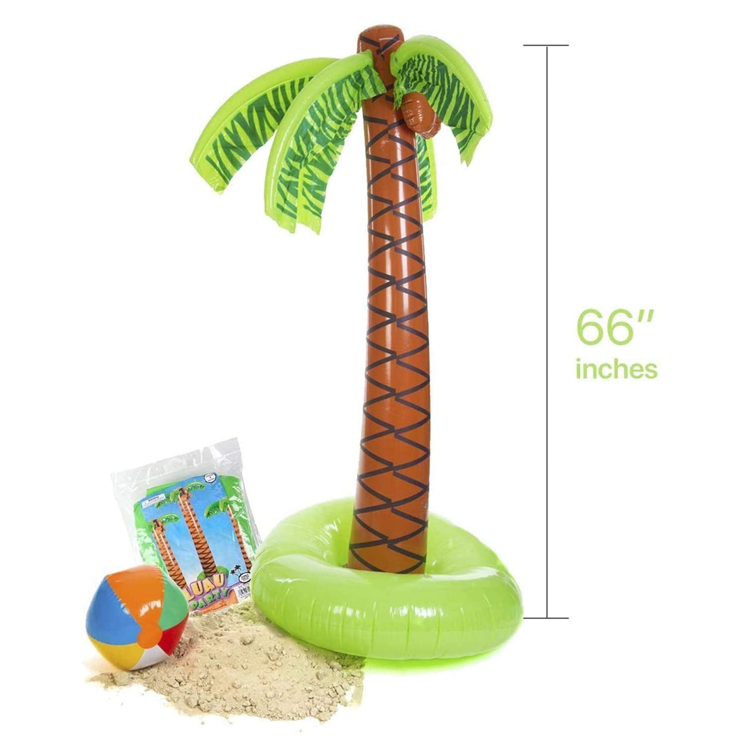 Kicko tropical beach party decor enhances event ambiance.