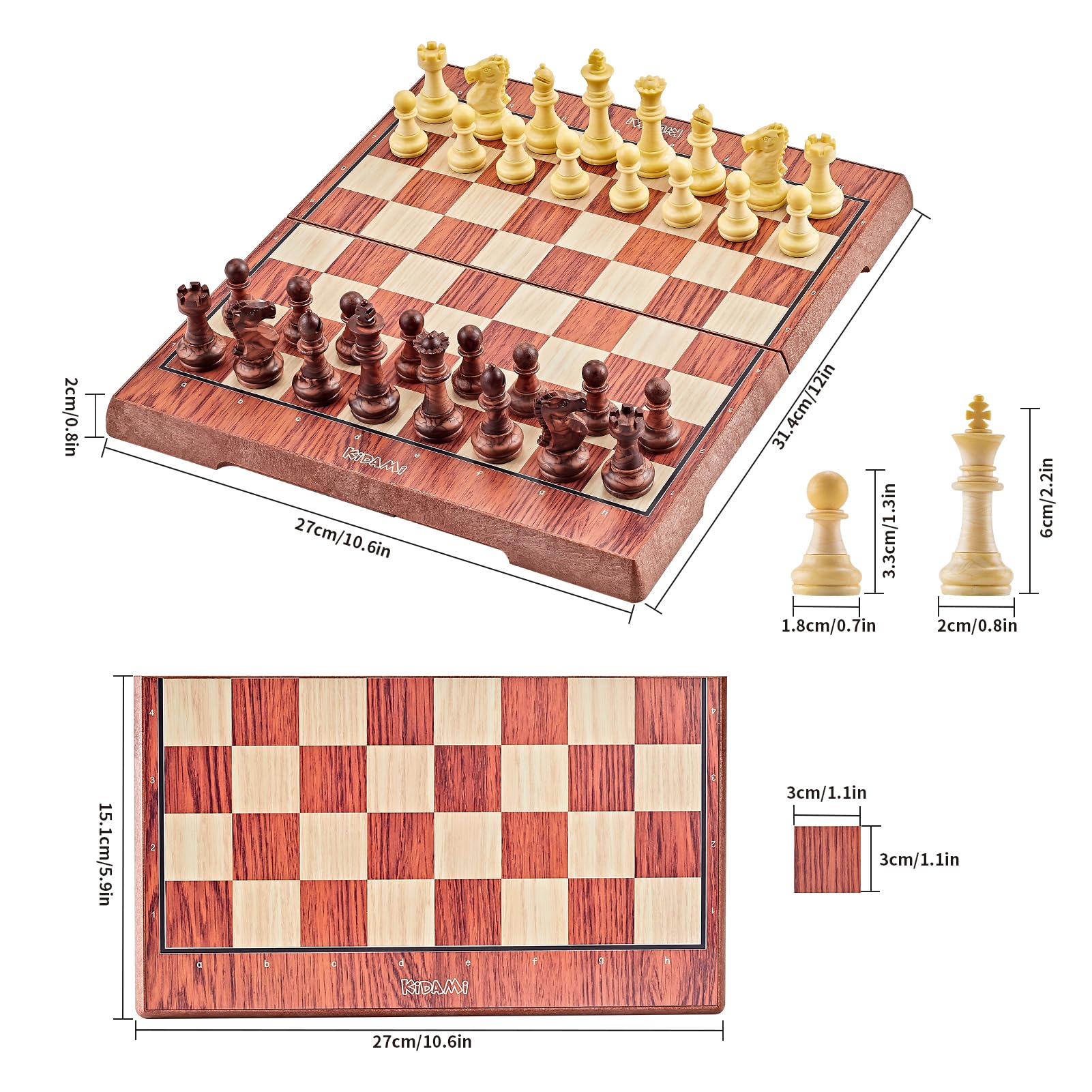 Board folded with pieces tucked inside for travel.