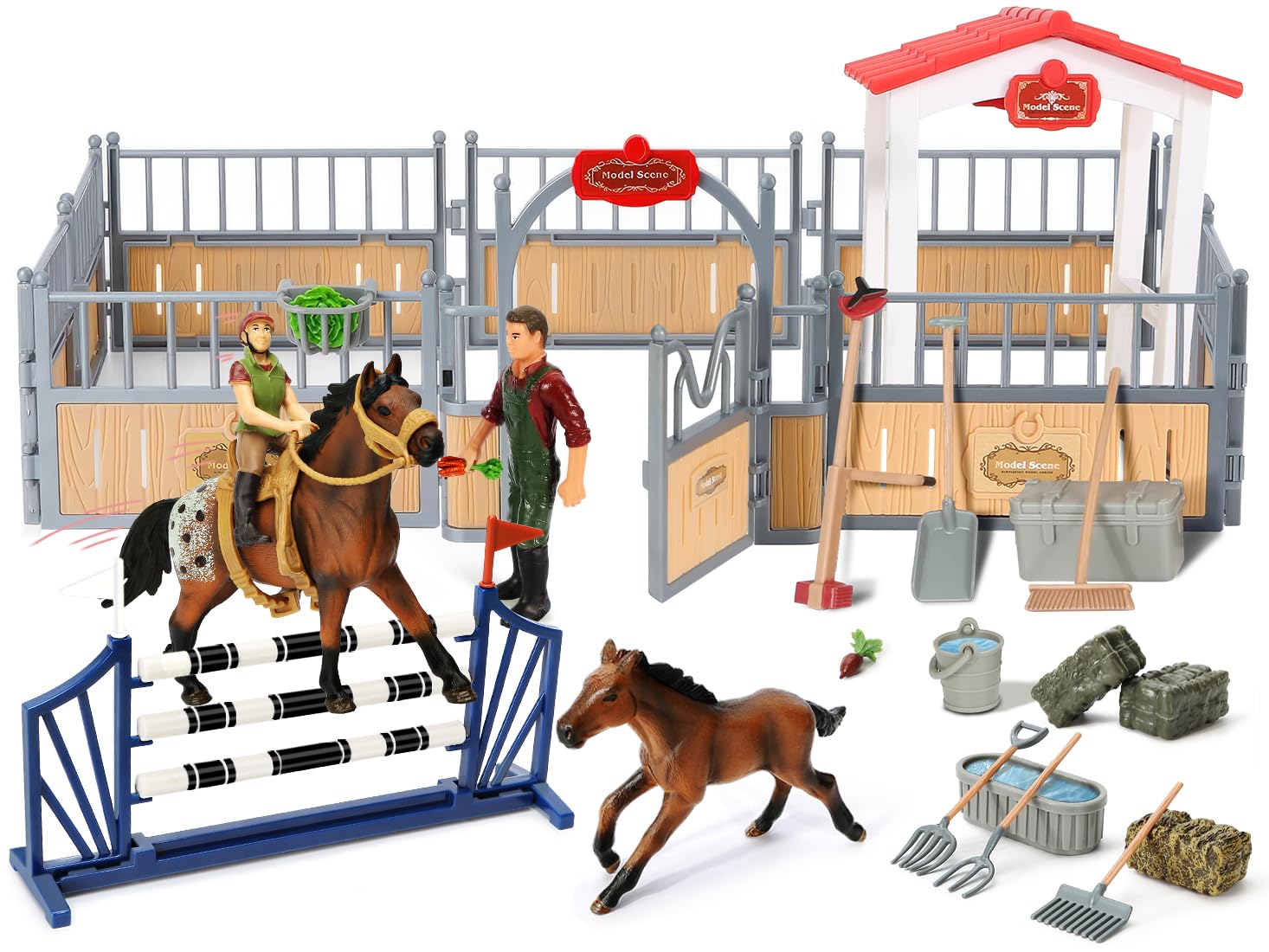 KIDBEST Horse Stable Playset barn-front view for immersive pretend farm adventures.