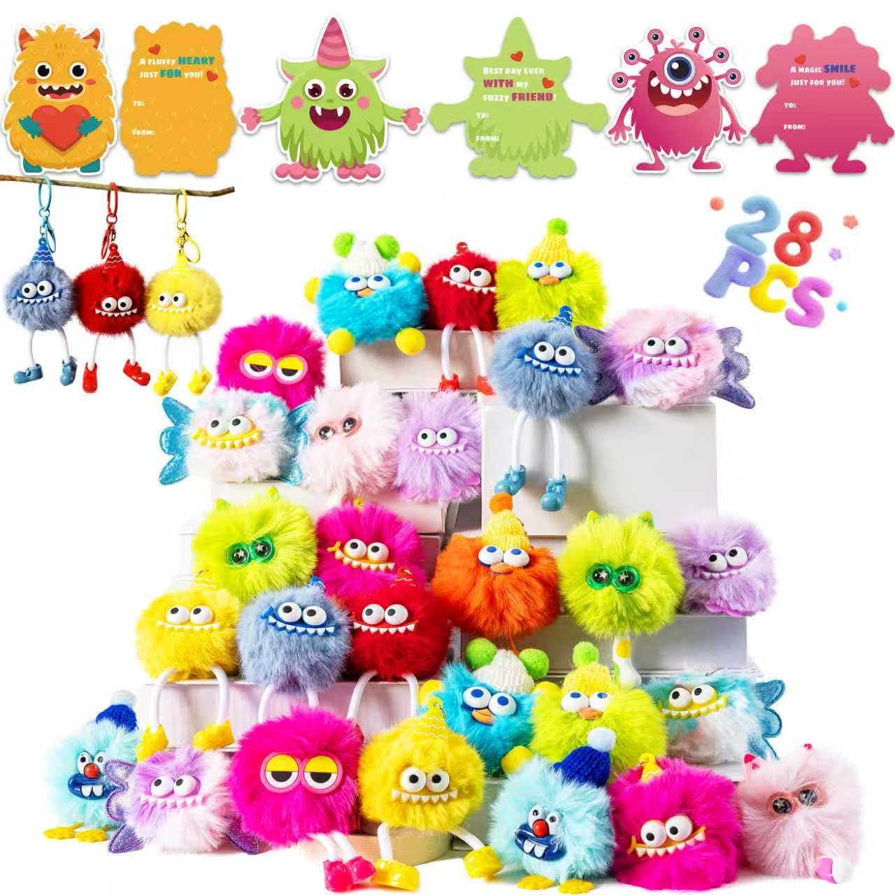 Kiddelo monster plush keychain clipped to a backpack for a charming Valentine keepsake