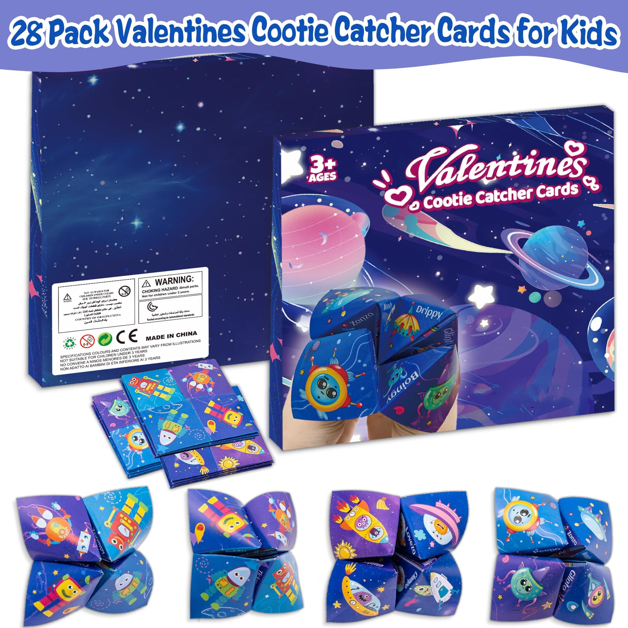 Kiddelo space-themed valentines cards blue durable paper for school use