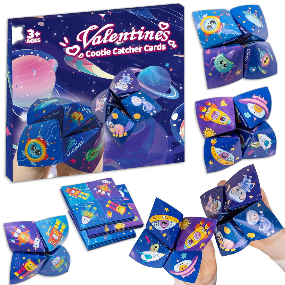 Kiddelo space valentines cootie catcher blue design ideal for classroom exchange