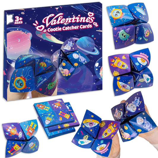 Kiddelo space valentines cootie catcher blue design ideal for classroom exchange