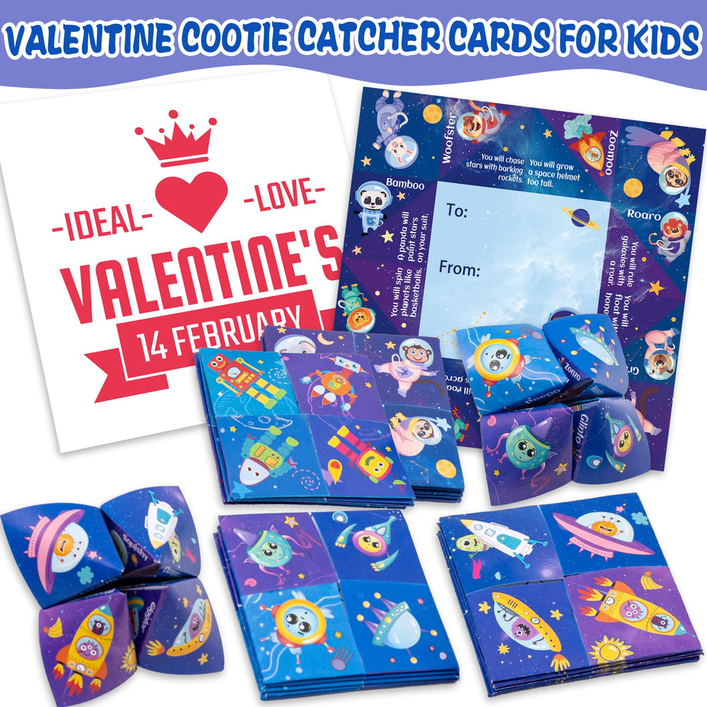 Kiddelo space valentines cootie catcher blue design variant two for students