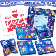 Kiddelo space valentines cootie catcher blue design variant two for students
