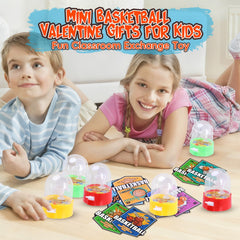 Kids playing with the interactive finger basketball game