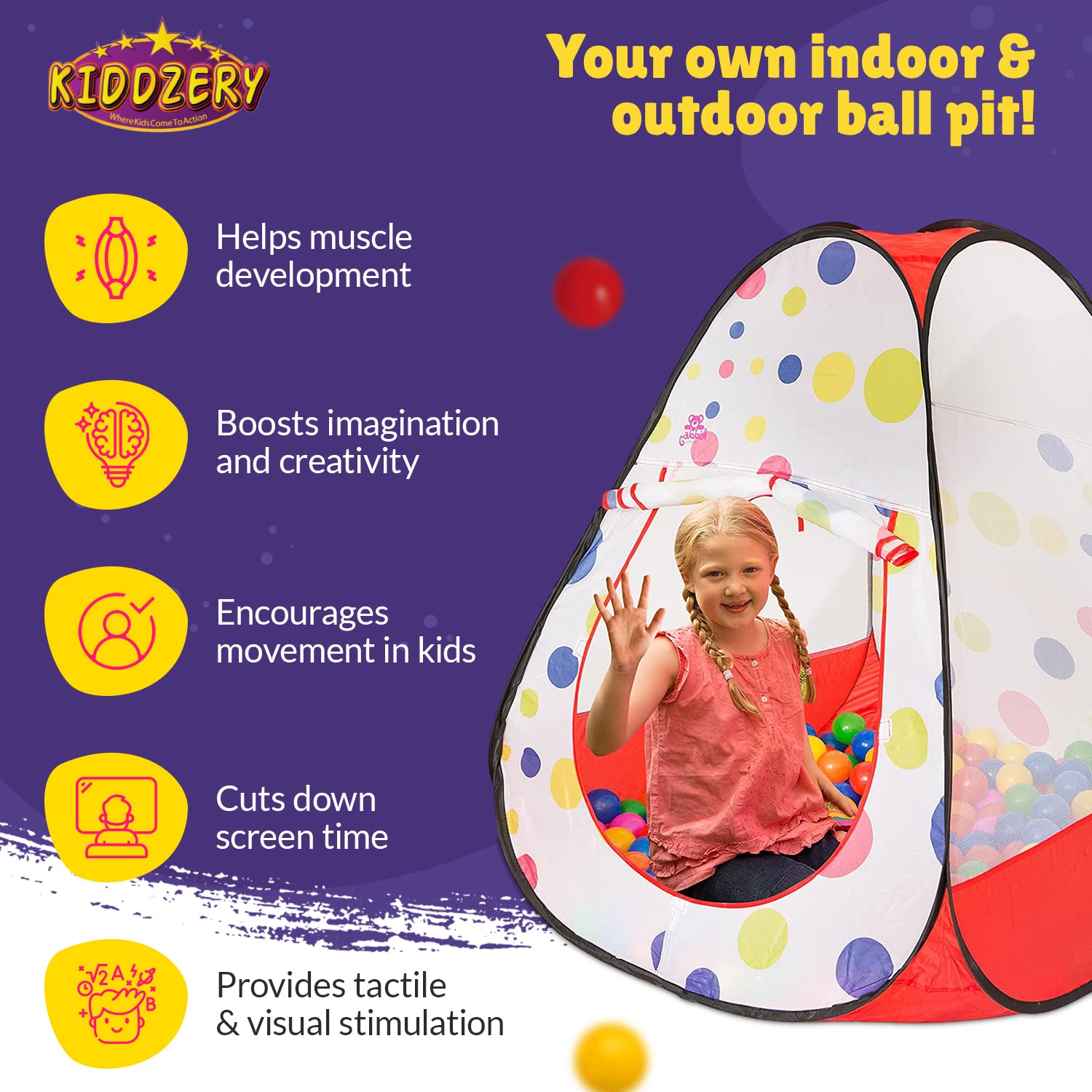 Kiddey ball pit colors option highlights six vibrant colors that spark imaginative play.