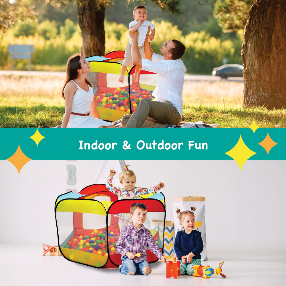 Kiddey ball pit outdoors in the backyard for versatile fun.