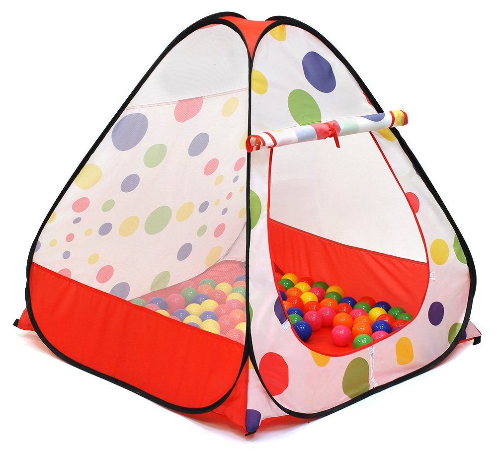 Kiddey ball pit tent front view for imaginative play with bright polka dots