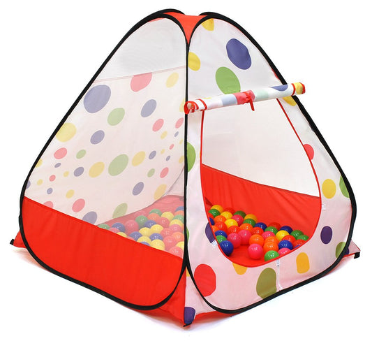 Kiddey ball pit tent front view for imaginative play with bright polka dots
