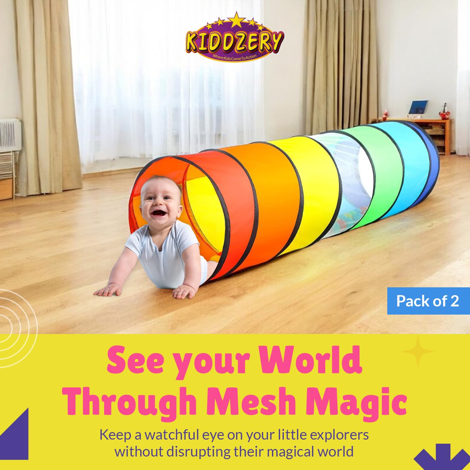 Kiddey breathable mesh-tunnels ensure airflow during safe crawling sessions.