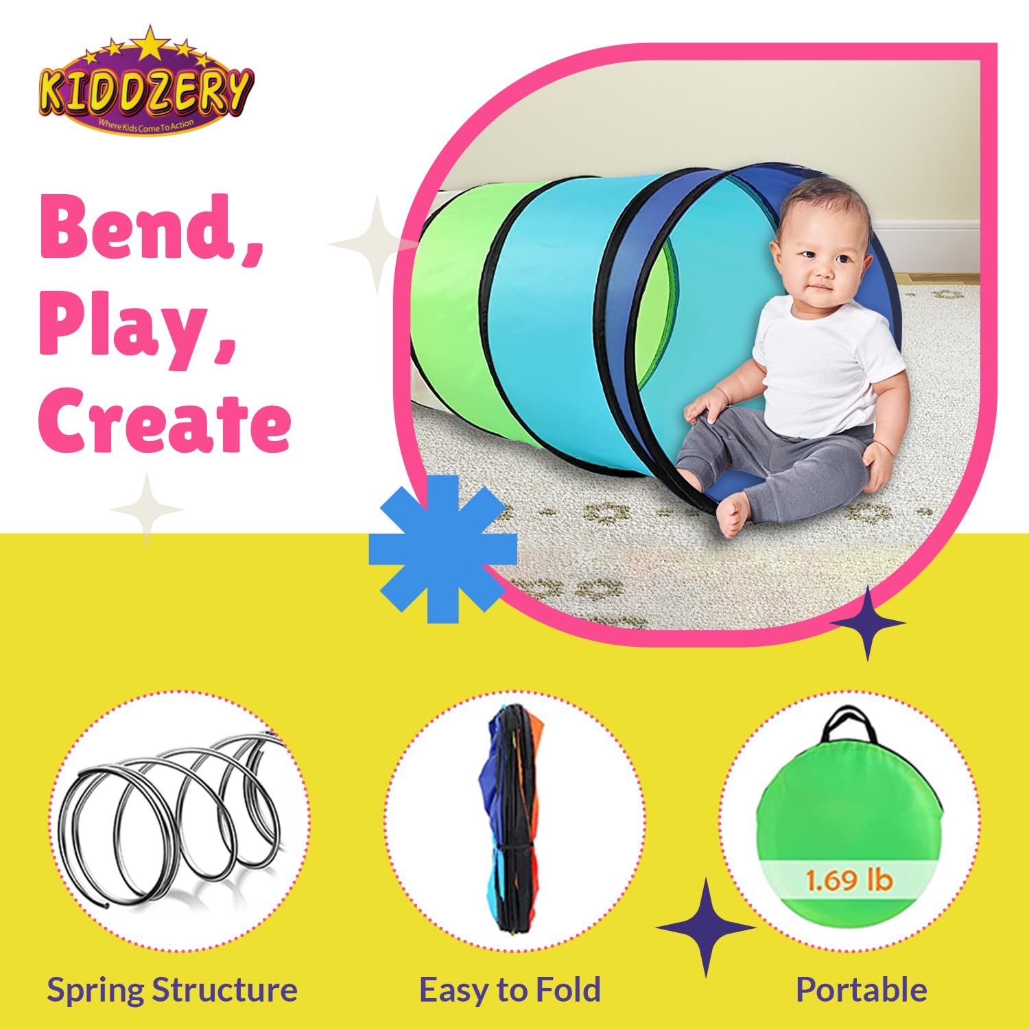 Kiddey breathable mesh tunnel promotes airflow during play.