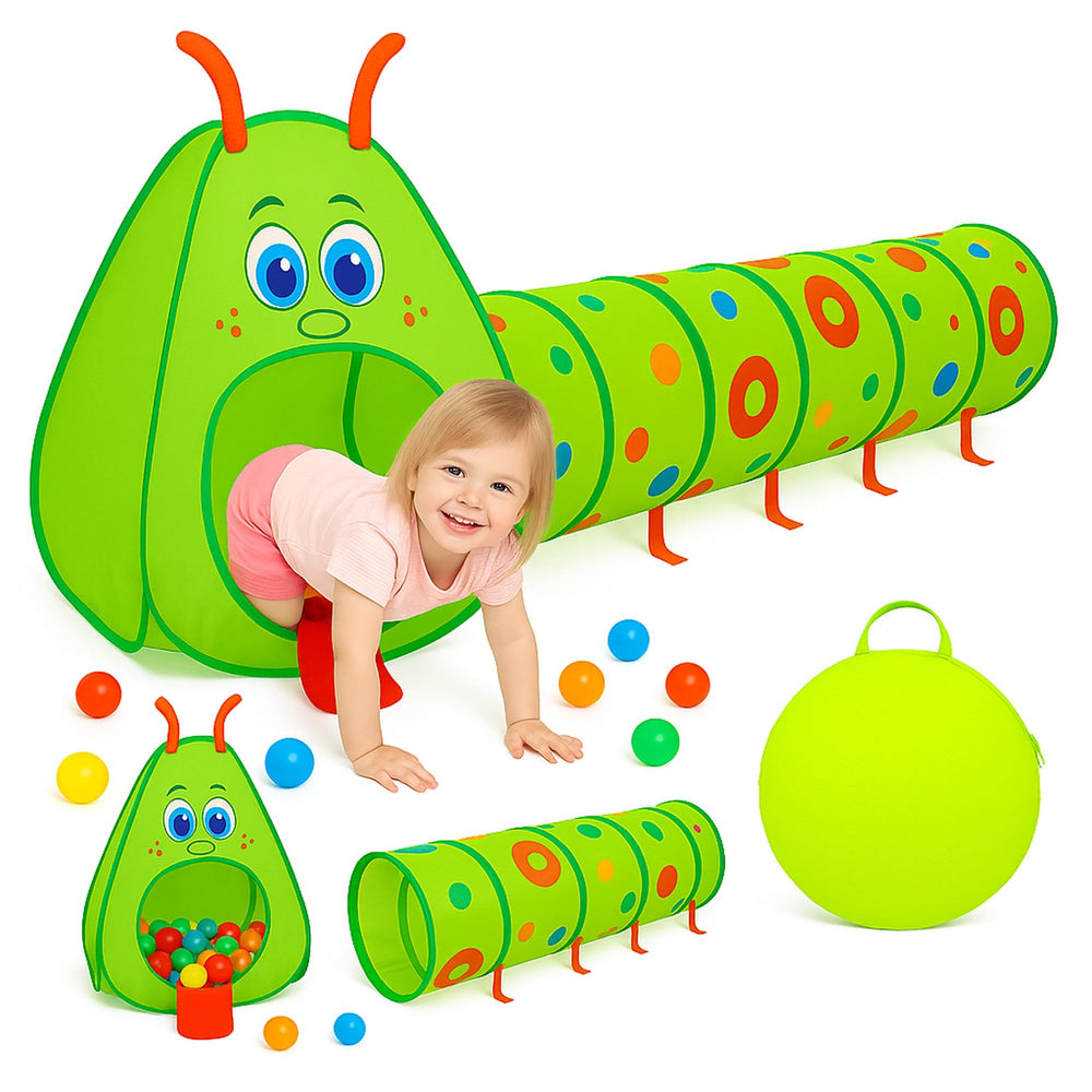 Kiddey Caterpillar tunnel open for quick indoor crawl play.