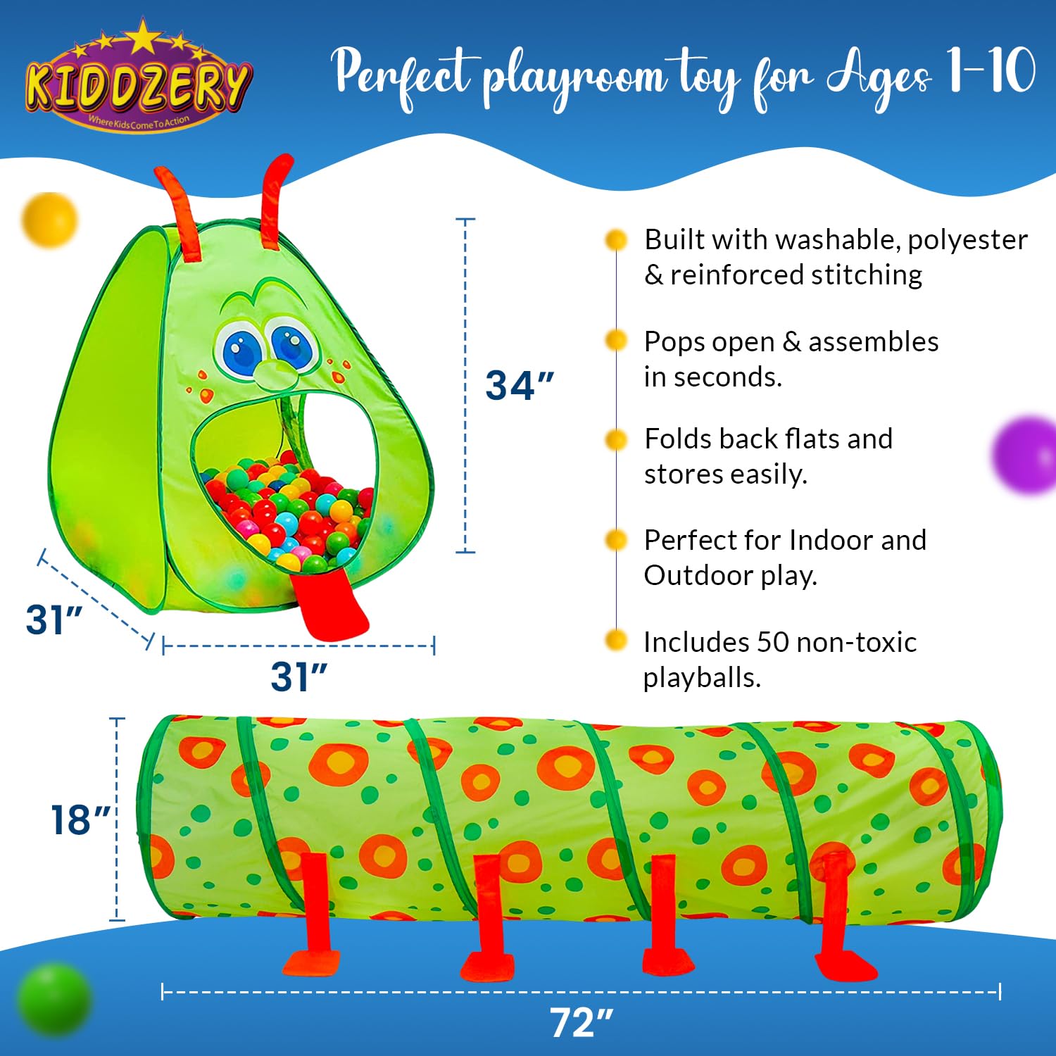 Kiddey Caterpillar tunnel pops up quickly, enabling easy setup before playtime.
