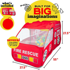 Kiddey extinguisher and hose motifs enhance immersive pretend rescues.