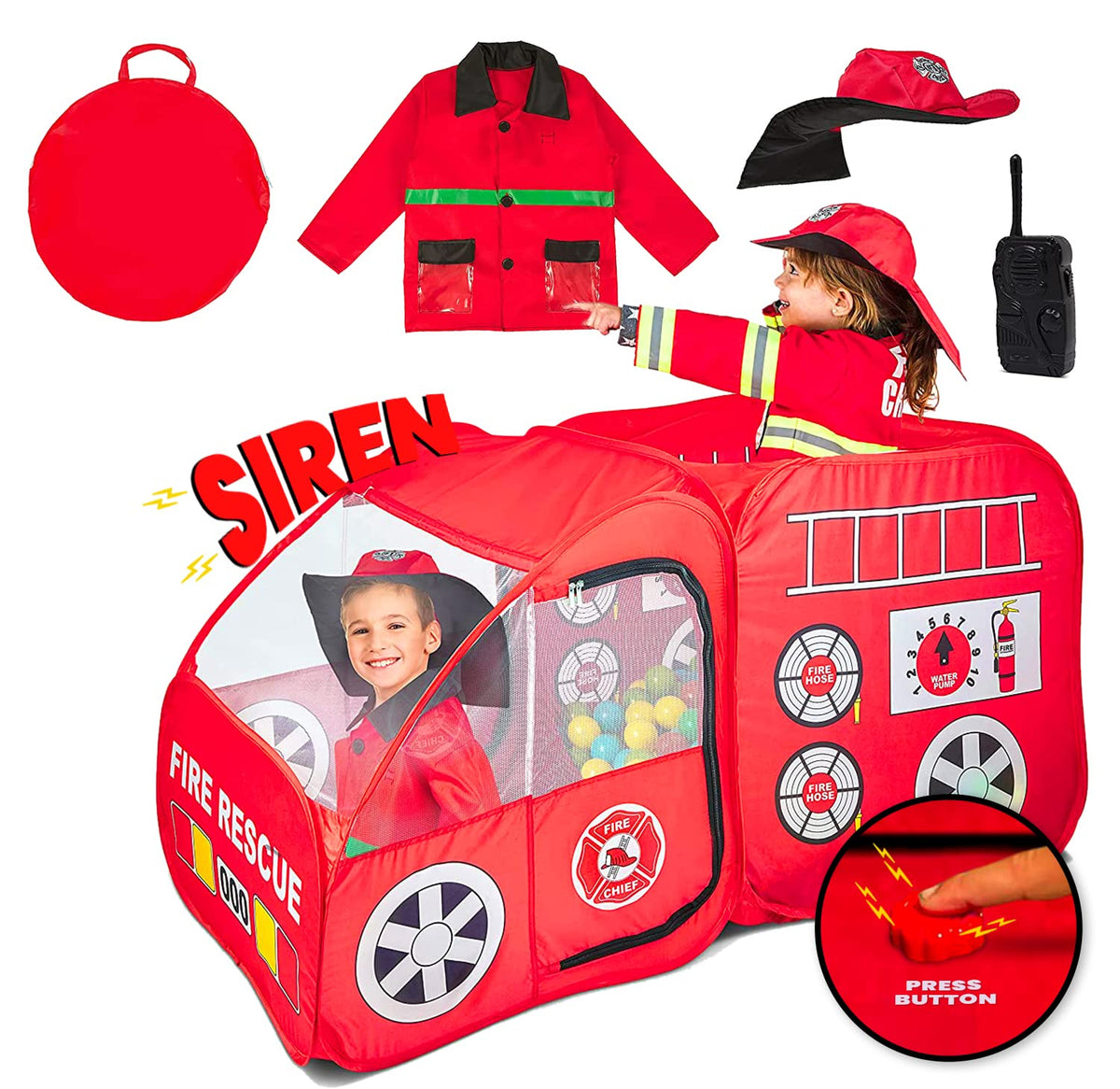 Kiddey Fire Truck Tent ready for imaginative play and cozy indoor adventures.