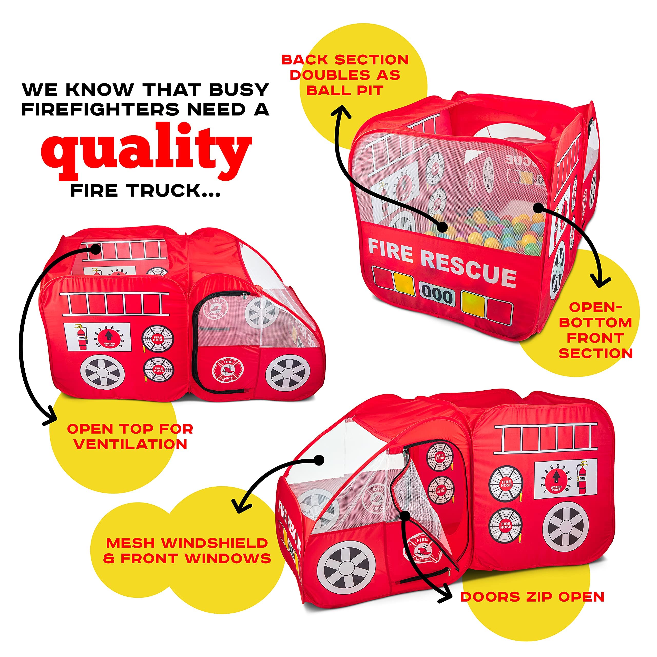 Kiddey fire-truck window and door design adds realistic play details.