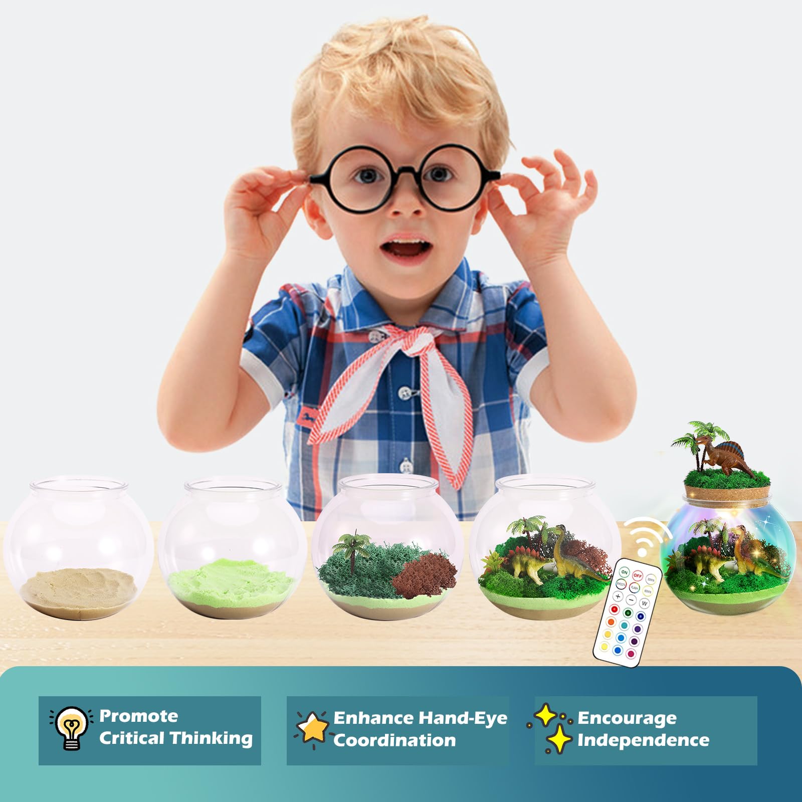 Kiddgroo night-light mode showcases multicolor LED glow in the terrarium