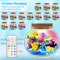 kiddgroo Ocean Light Up Terrarium Kit decorative plants and tiny critters in a magical habitat.