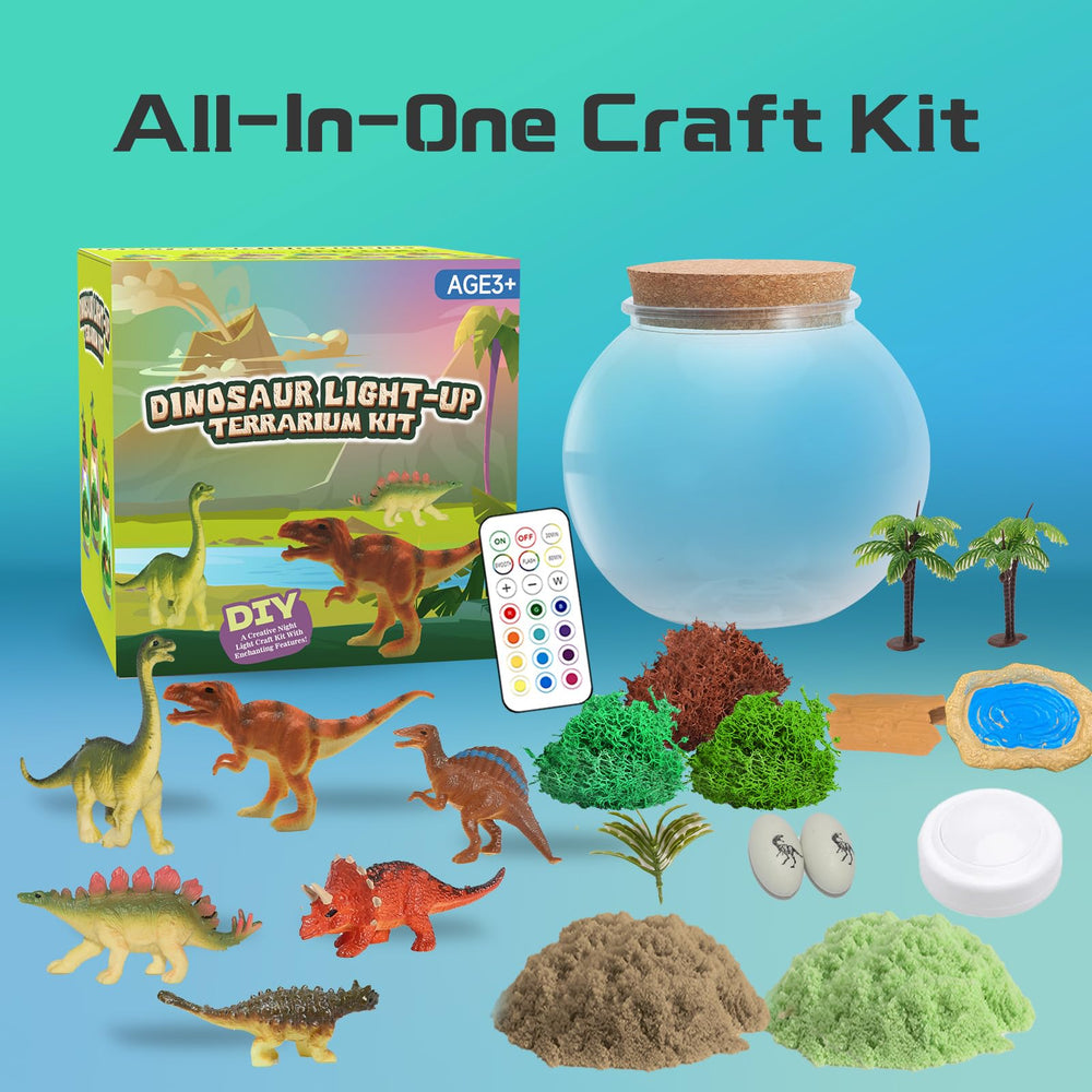 Kiddgroo vibrant mini dinosaur habitat diorama in a small glass jar