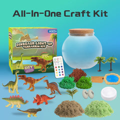 Kiddgroo vibrant mini dinosaur habitat diorama in a small glass jar