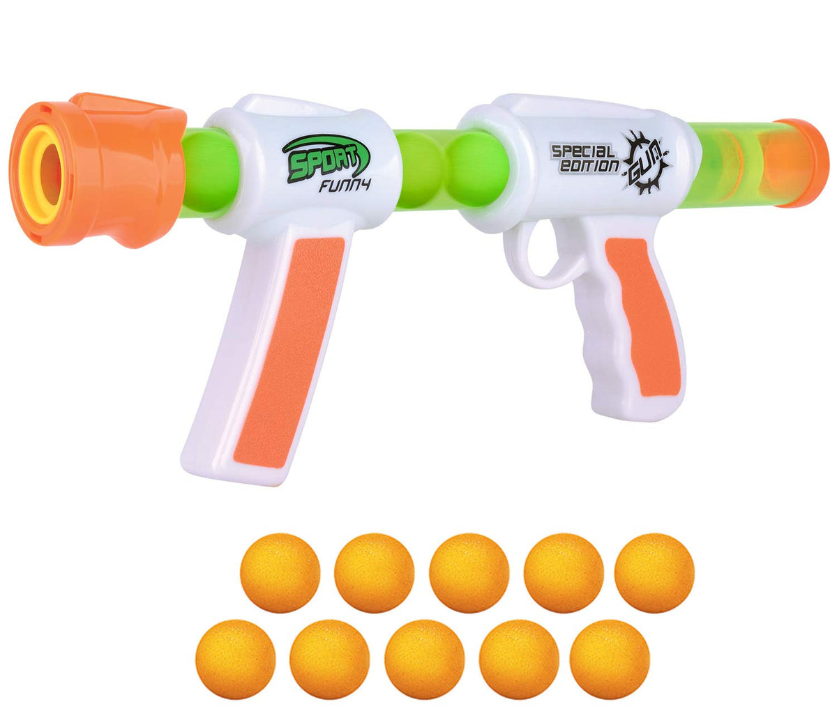 Kiddie Play Atomic Power Popper Gun front view, compact and kid-friendly for safe play