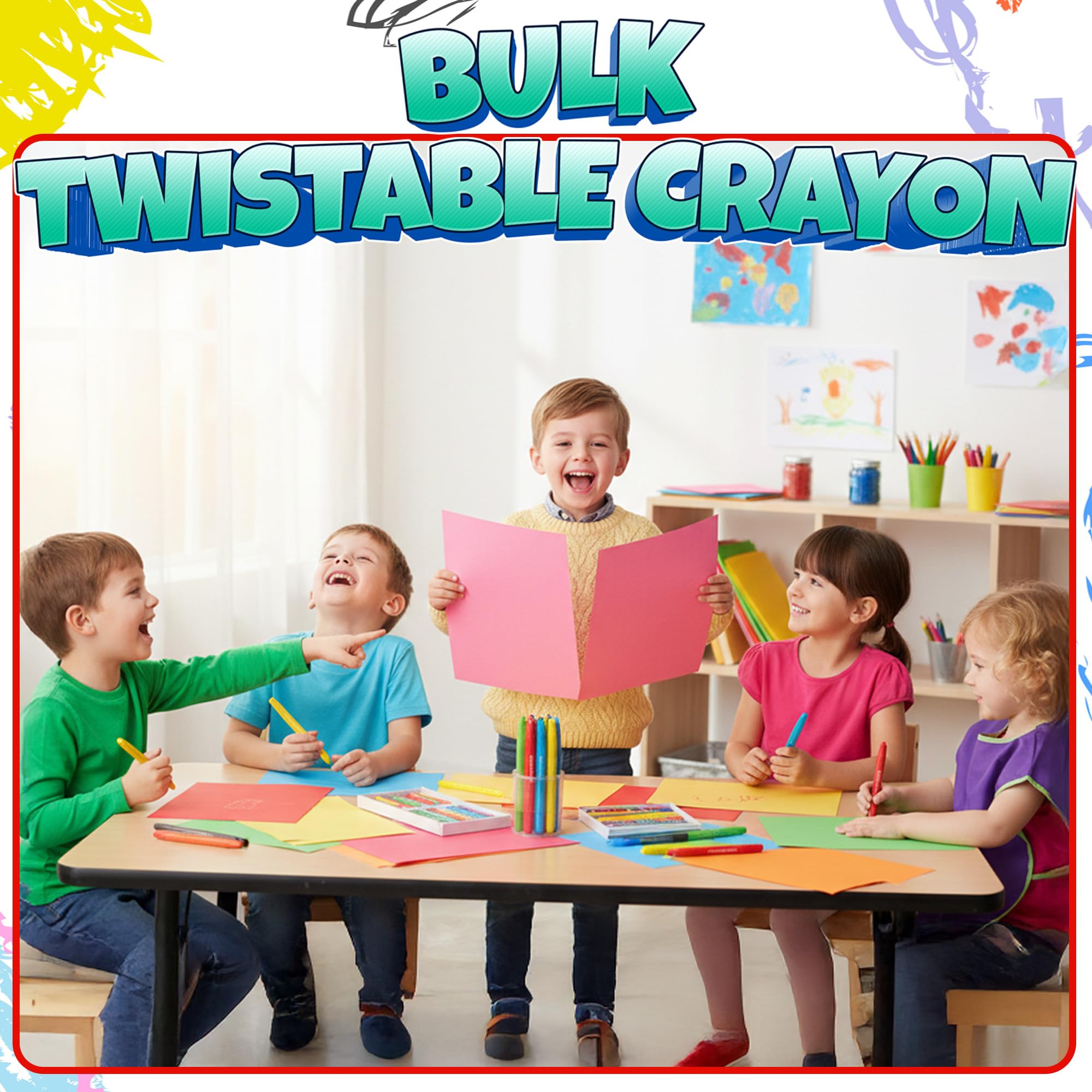 KiddieLoot non-toxic crayons reassure parents during group activities.