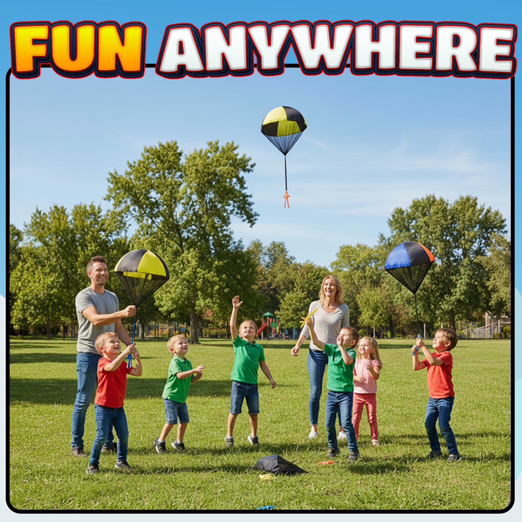 KiddieLoot parachute toy with durable nylon canopy, built for repeated play.