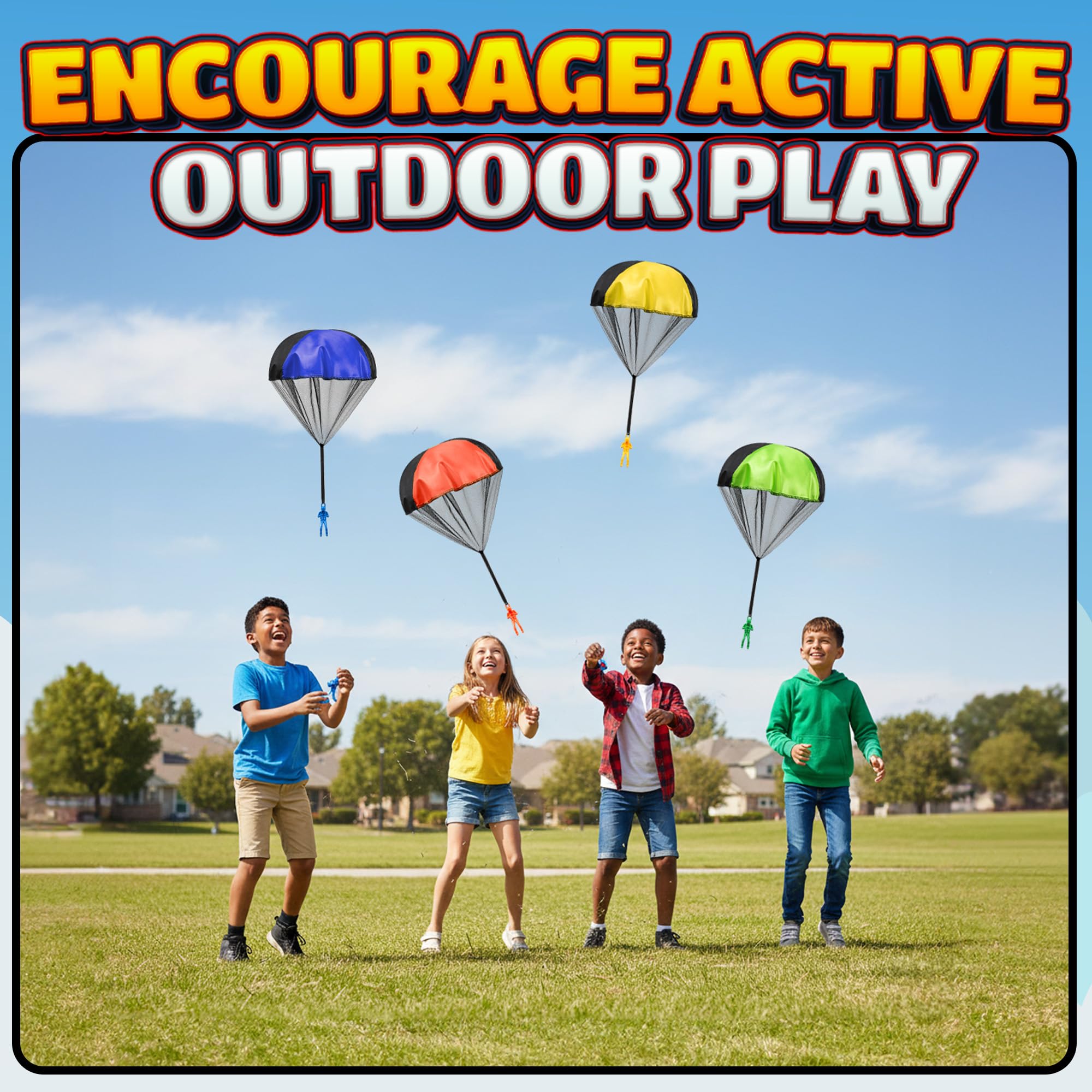 KiddieLoot parachute toy glide action, smooth flight for indoor or outdoor fun.